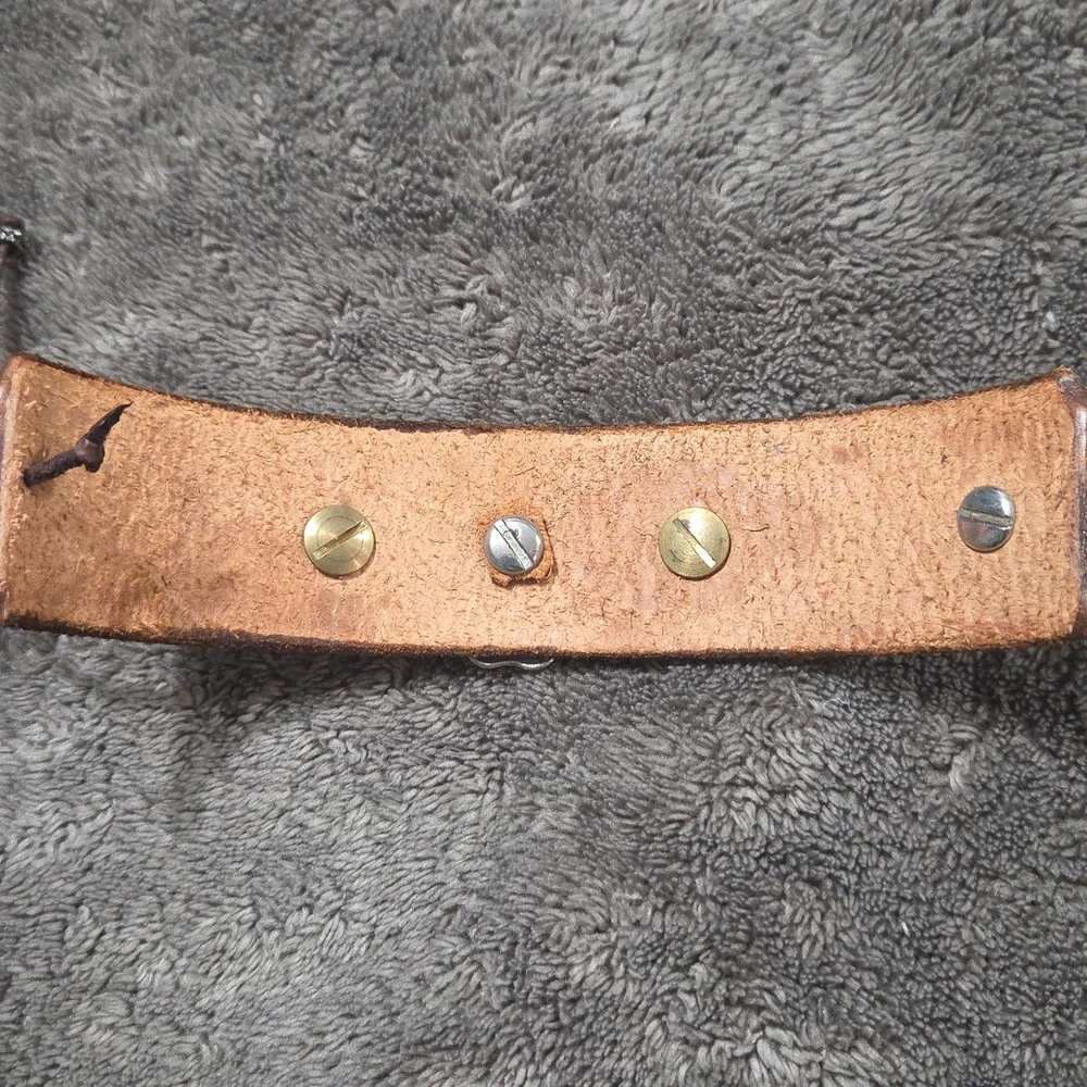 Brown Leather Bracelet Silver Conchos Rose Accent Southwestern Boho Artsy